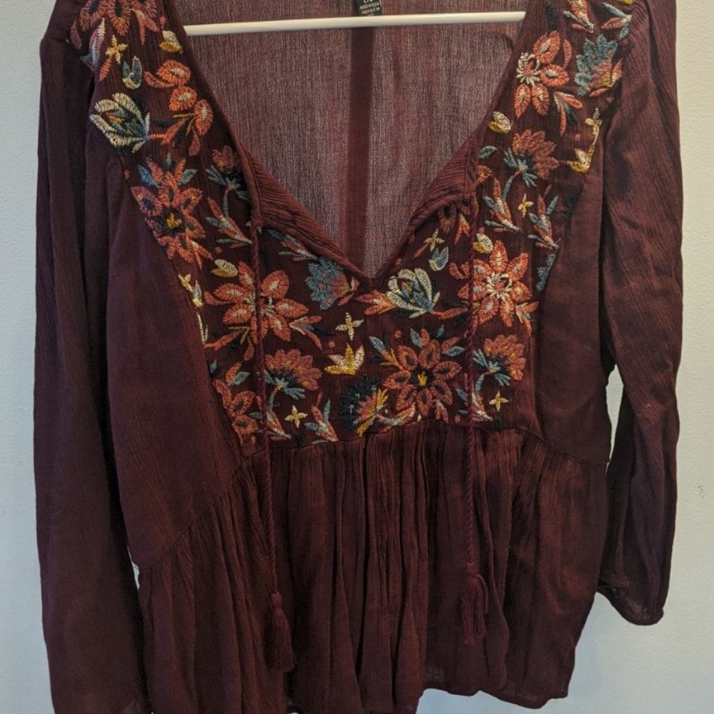 American Eagle Peplum Bohemian Top Large